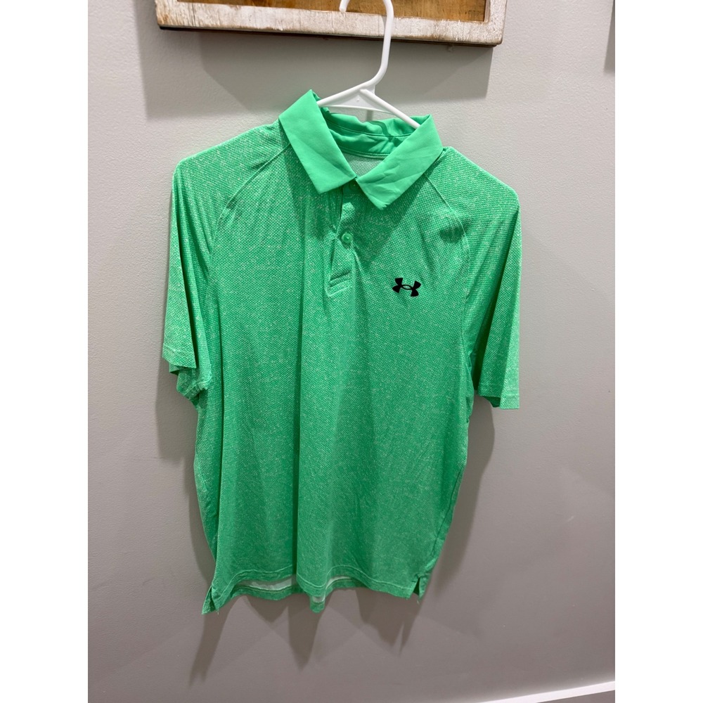 Under Armour Mens Iso-Chill Golf Polo Shirt Lime Green Heather Medium Loose Fit